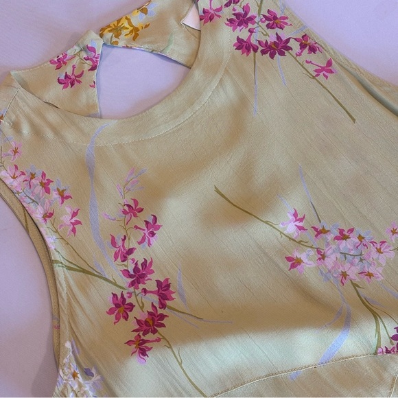 VINTAGE BARBARA LESSER 90s Y2K Sleeveless Rayon Green Floral Dress Made in USA M - Picture 9 of 12